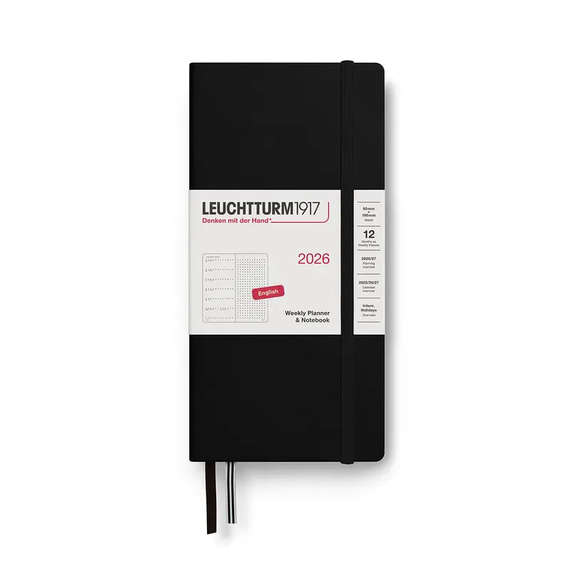 Leuchtturm1917 2026 B6  x A6 Weekly Planner and Dotted Notebook Wallet - Black