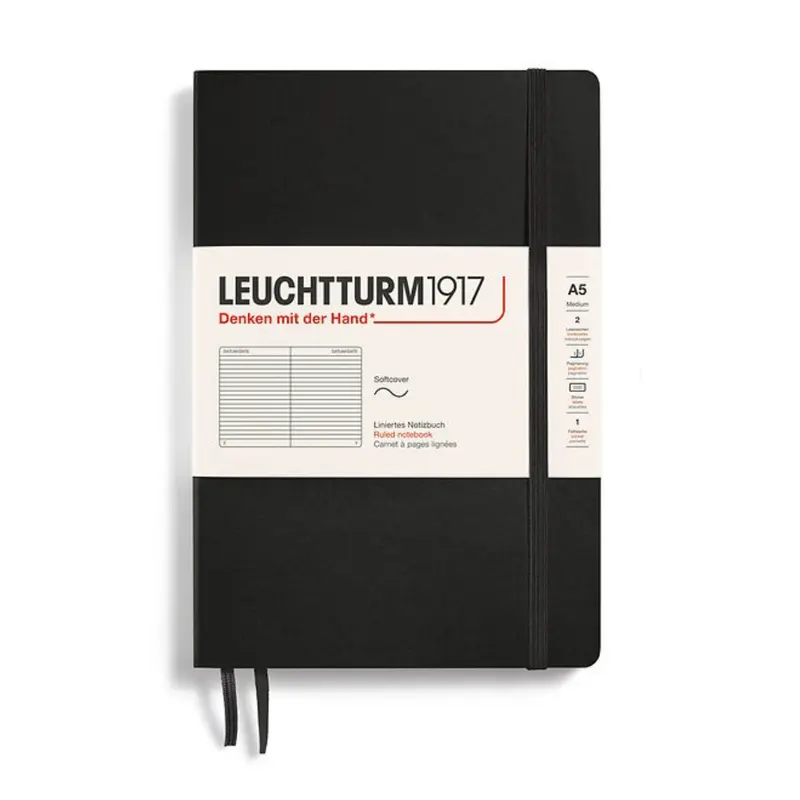 Leuchtturm1917 A5 Medium Softcover Ruled Notebook - Black