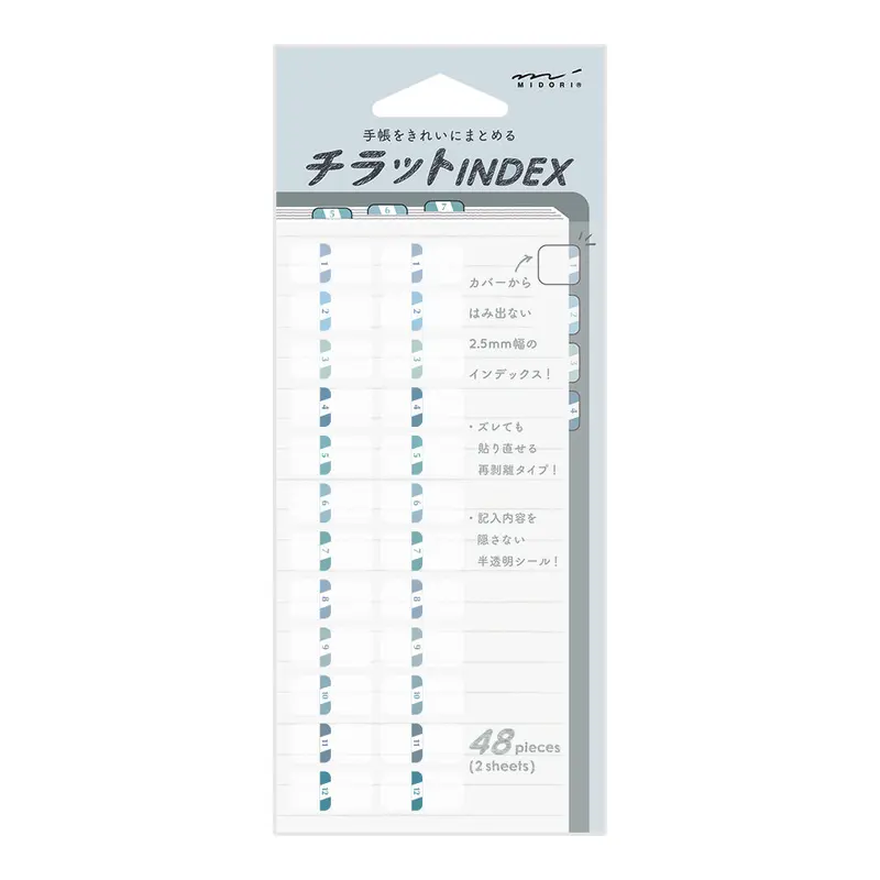 Midori Chiratto Index Label - Small Numbers (Blue)