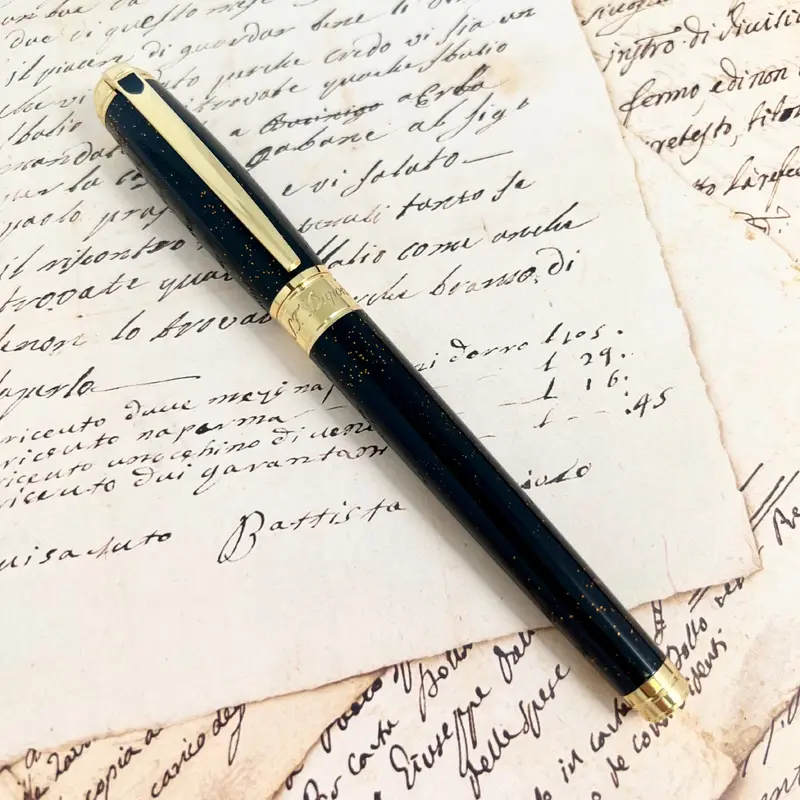 Pre-Owned ST Dupont Line D Gold Dust Fountain Pen 14K M Italic