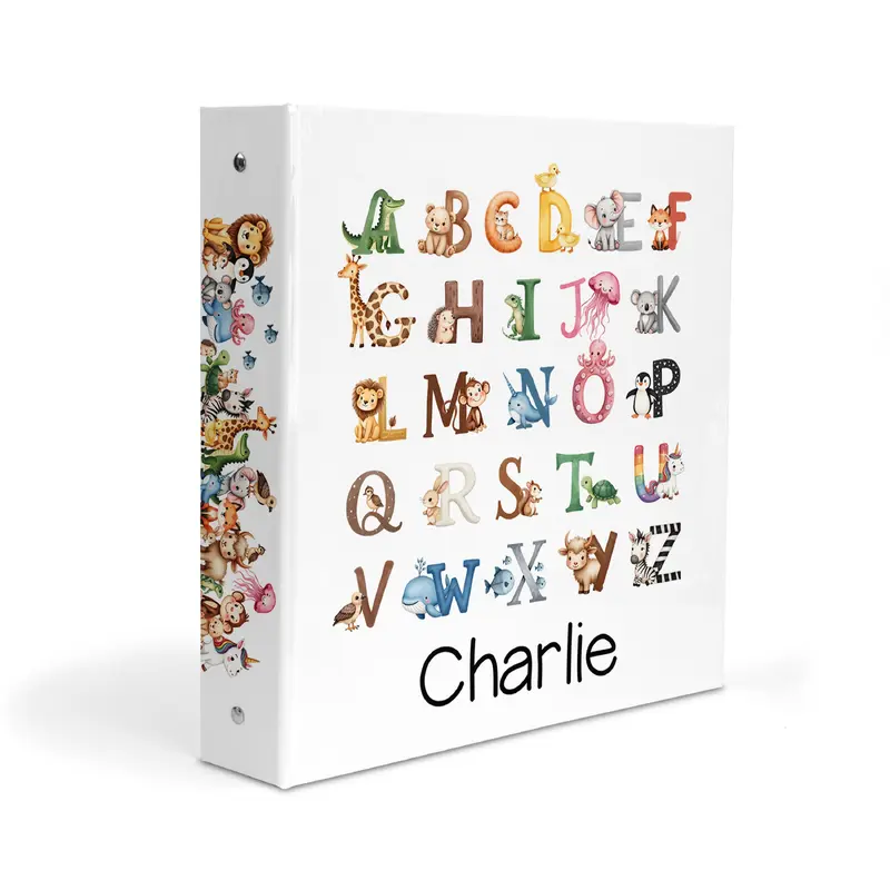 Alphabet Animals Personalized Custom 2" 3 Ring Binder  School Office Supplies