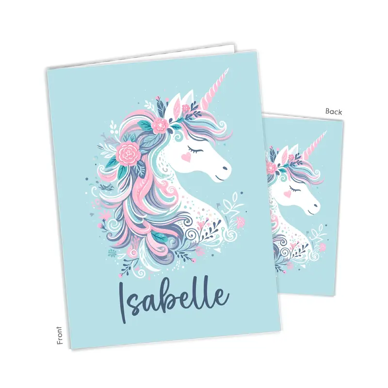 Blue Rainbow Unicorn Personalized Custom 2-Pocket Folder  School Office Supplies1 - 2Pocket Folder