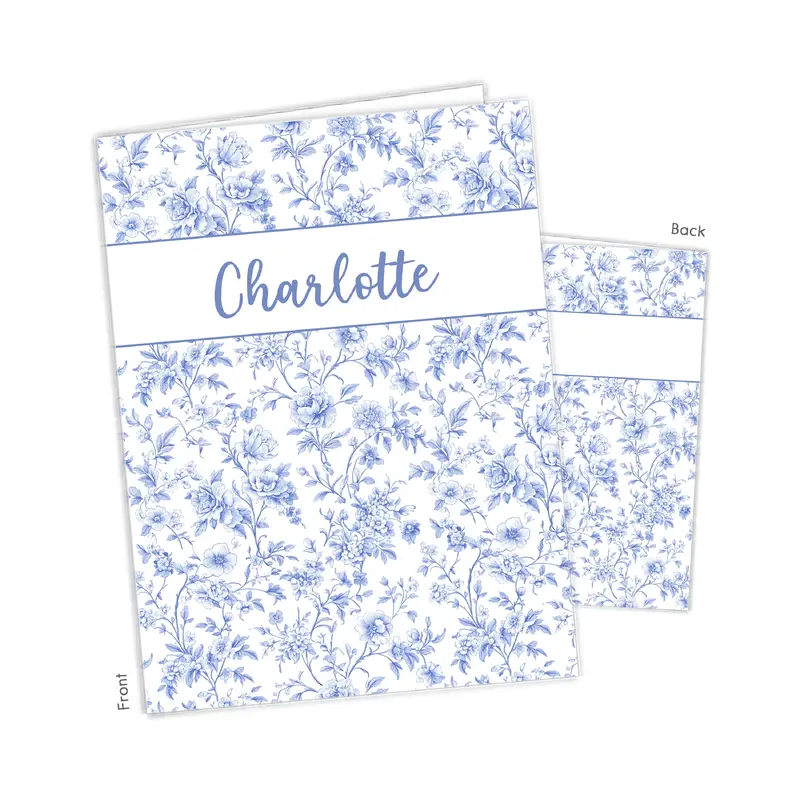 Blue Toile Chinoiserie Flowers Personalized Custom 2-Pocket Folder  School Office Supplies1 - 2Pocket Folder