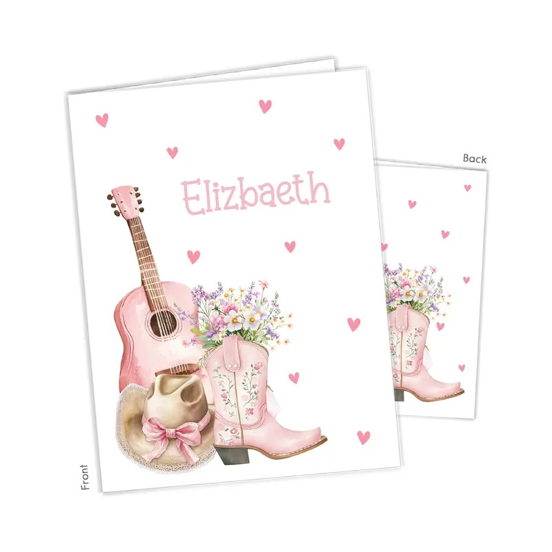 Cowboy Cowgirl Hat Boots Guitar Personalized Custom 2-Pocket Folder  School Office Supplies1 - 2Pocket Folder
