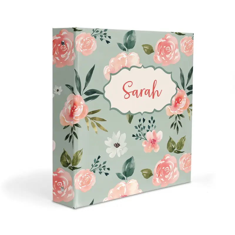 Pink Green Roses Flowers Personalized Custom 2" 3 Ring Binder  School Office Supplies
