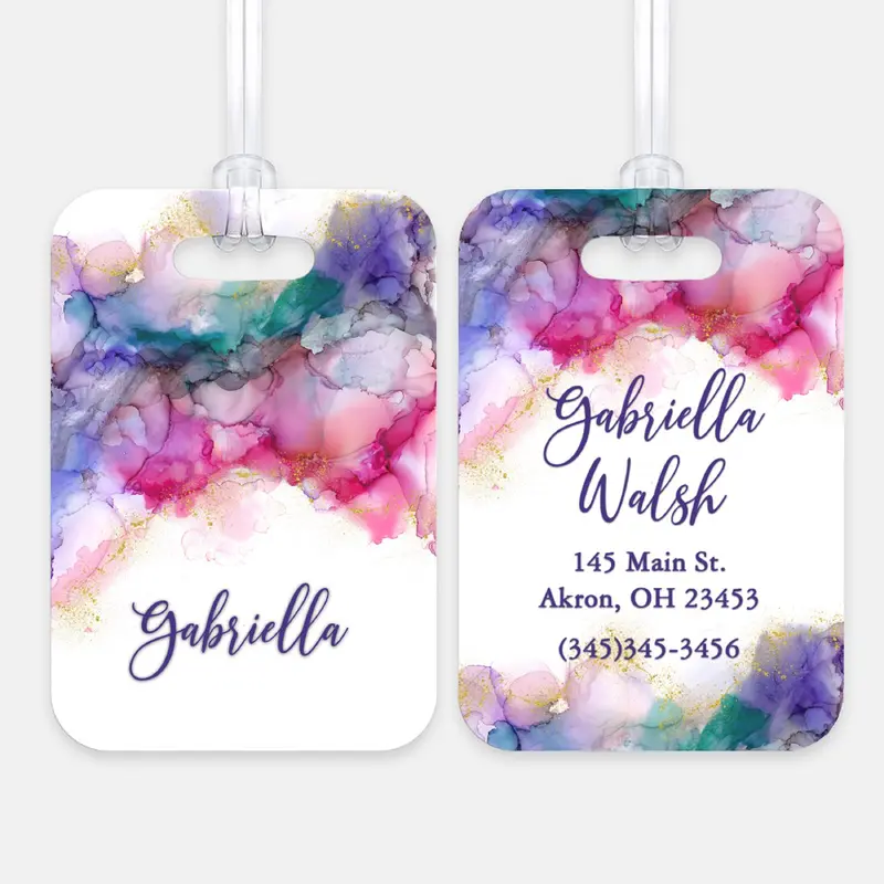 Rainbow Alcohol Ink Marble Luggage Bag Tag Personalized CustomAluminum Tag