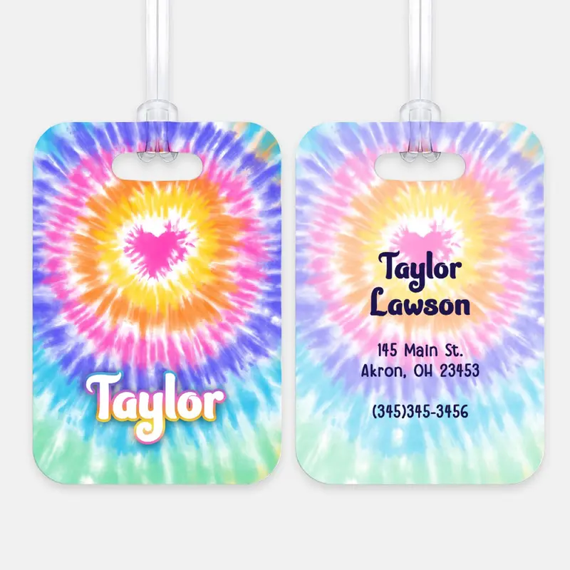 Tie Dye Heart Rainbow Luggage Bag Tag Personalized CustomAluminum Tag