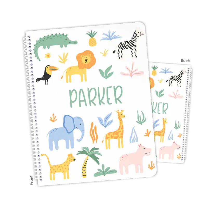 Jungle Animals Personalized Custom Notebook or Sketchbook  School Office SuppliesNotebook (wide ruled, lined pages)