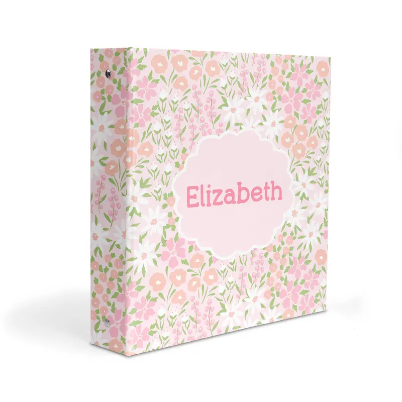 Pink Flowers Personalized Custom 2" 3 Ring Binder  School Office Supplies