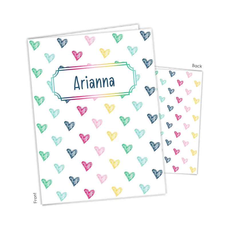 Rainbow Hearts Personalized Custom 2-Pocket Folder  School Office Supplies1 - 2Pocket Folder