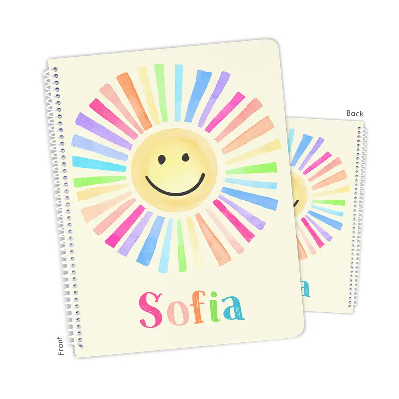 Rainbow Sun Personalized Custom Notebook or Sketchbook  School Office SuppliesNotebook (wide ruled, lined pages)