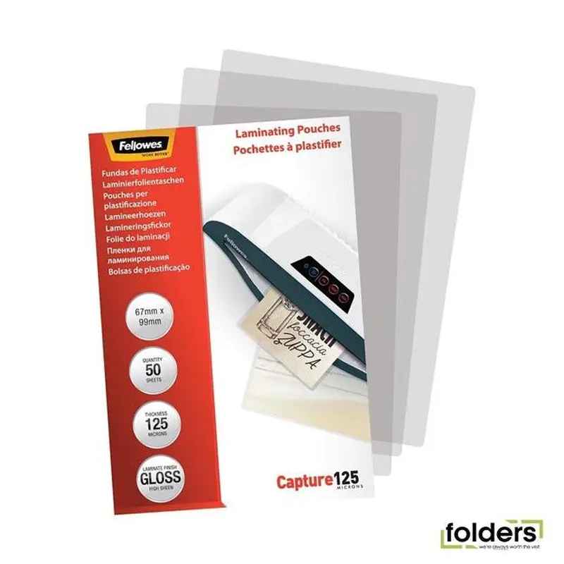Fellowes Laminating Pouches 67x99mm 125 Micron Pack 50