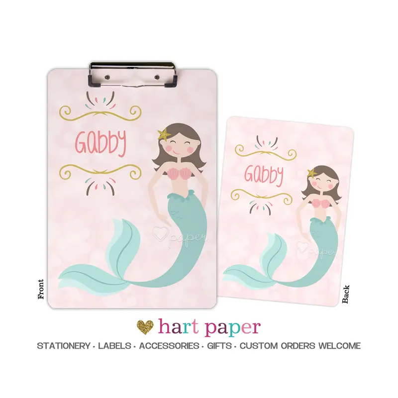Mermaid Personalized Custom Clipboard  School Office Supplies2 Sided Clipboard - Printing on Both Sides