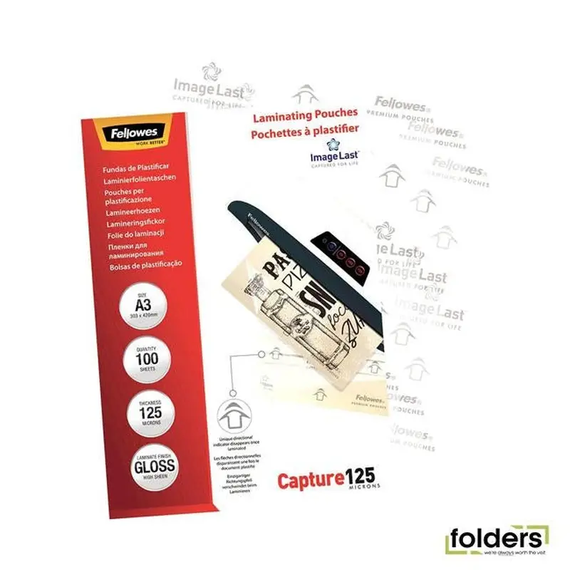 Fellowes Laminating Pouches A3 Gloss 125 Micron Pack 100