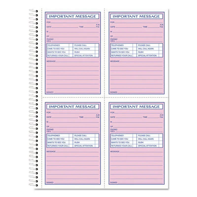 Telephone Message Book With Fax/mobile Section, Two-part Carbonless, 3.88 X 5.5, 4 Forms/sheet, 400 Forms Total