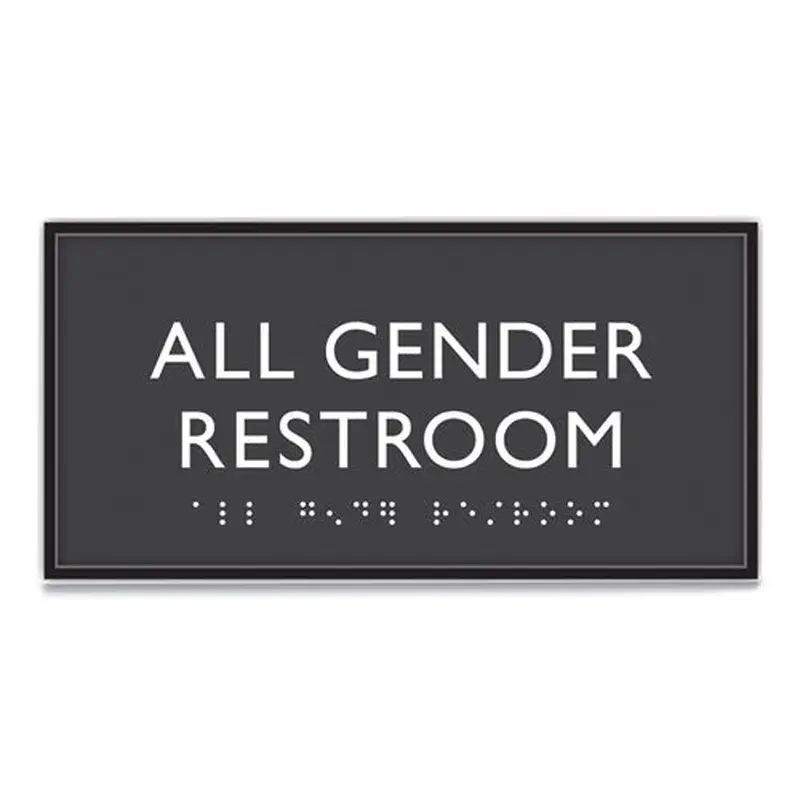 Ada Sign, All Gender Restroom, Plastic, 4 X 4, Clear/white