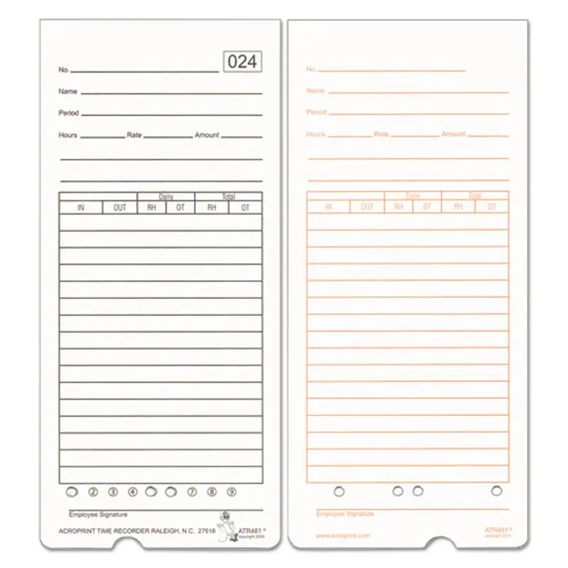 Time Clock Cards For Acroprint Atr480, Two Sides, 7.5 X 3.35, 50/pack