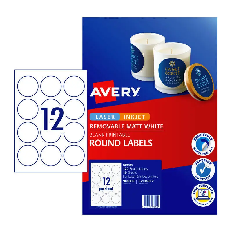 AV Lbl Rd L7104 60mm 12Up Pk10
