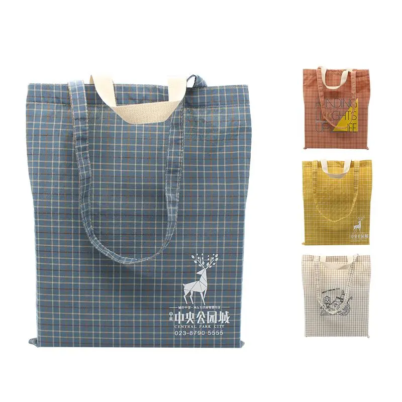 Checkered Cotton Tote Bag With Carrying Handles And Carrying Straps500 