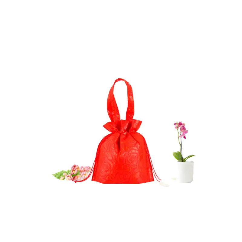 Chinese New Year Solid Colour Non-Woven Drawstring BagRed