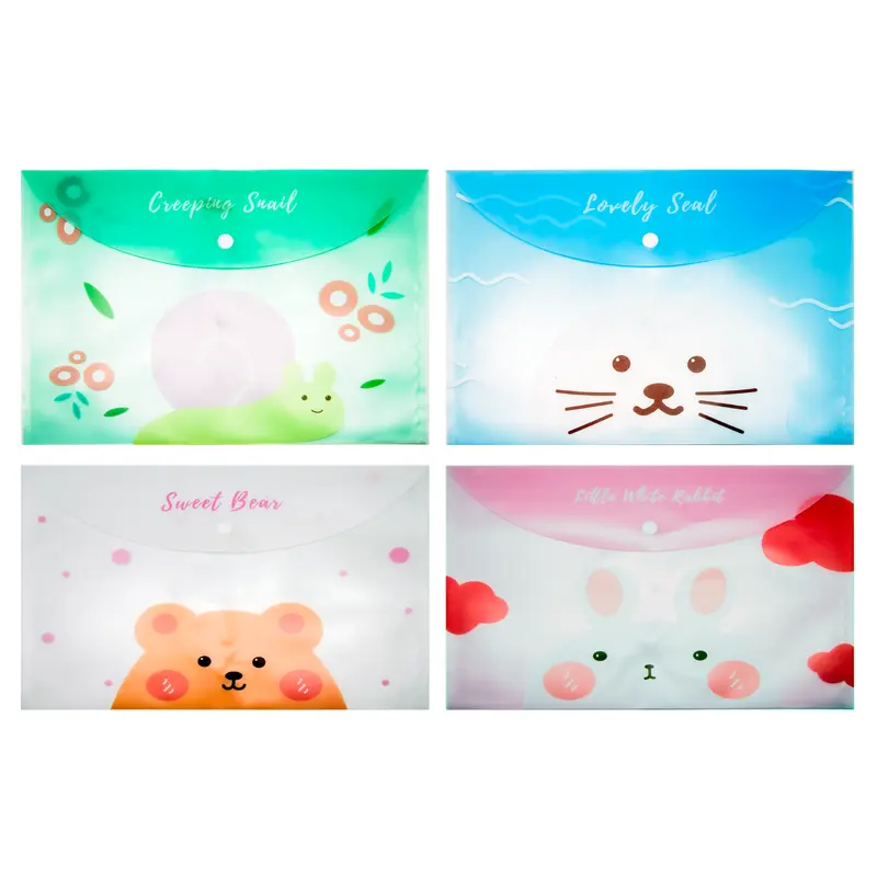 Cute Cartoon Animals Theme A4 PP Snap Button File (Pack of 12pcs)Assorted