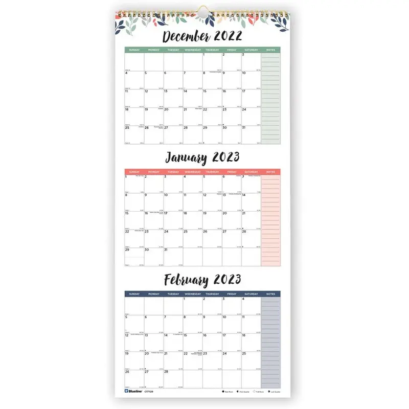 Blueline 3-Month Colorful Wall Calendar [SKU - REDC171129]EA