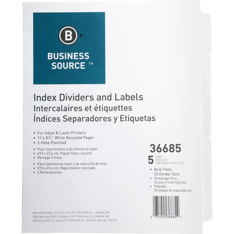 Business Source Punched Laser Index Dividers [SKU - BSN36685]BX