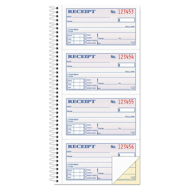 2-Part Receipt Book, Two-Part Carbonless, 4.75 x 2.75, 4 Forms/Sheet, 200 Forms Total