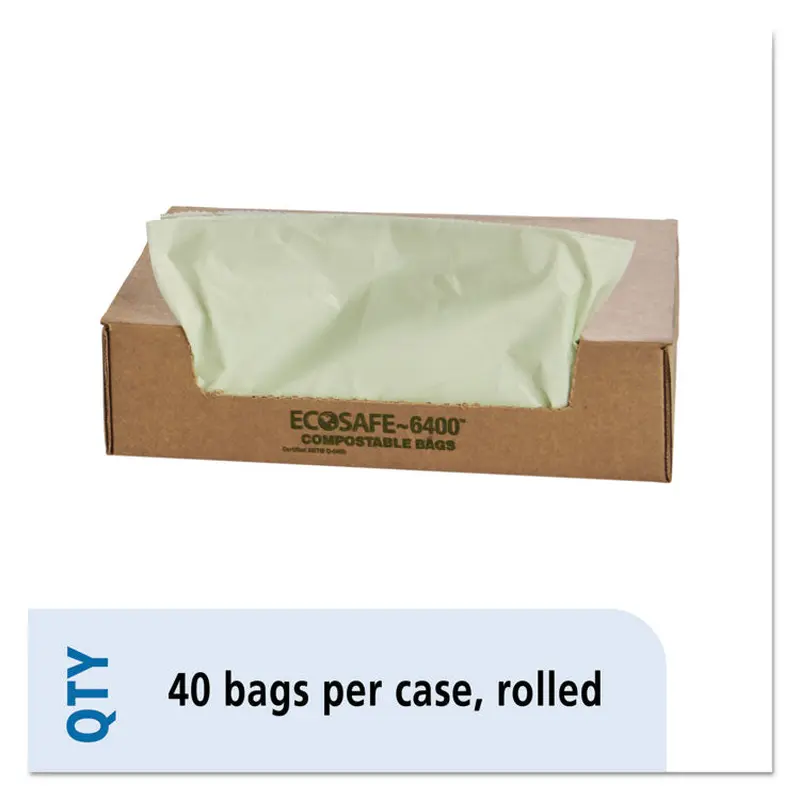 EcoSafe-6400 Bags, 48 gal, 0.85 mil, 42  x 48 , Green, 40/Box