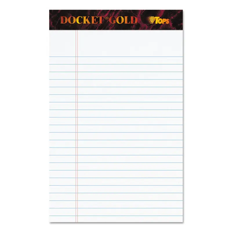 Docket Gold Ruled Perforated Pads, Narrow Rule, 50 White 5 x 8 Sheets, 12/Pack