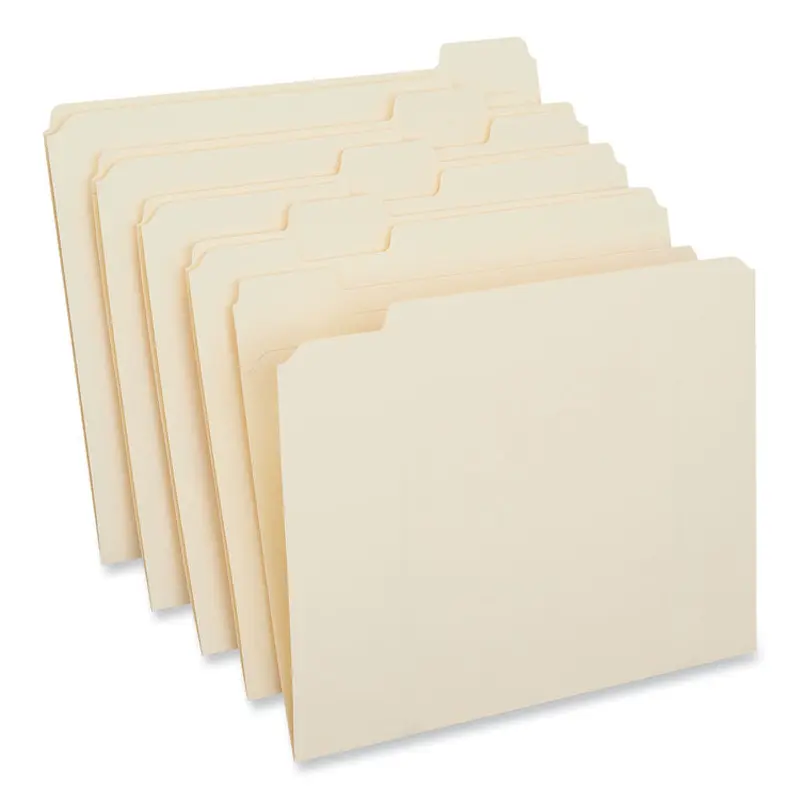 Double-Ply Top Tab Manila File Folders, 1/5-Cut Tabs: Assorted, Letter Size, 0.75" Expansion, Manila, 100/Box