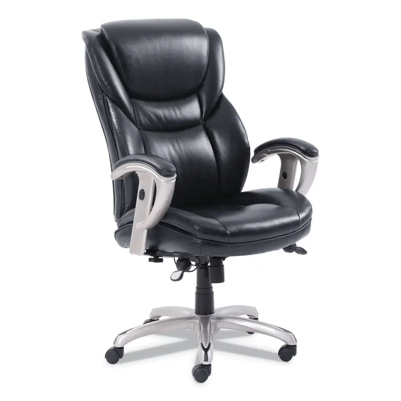 Emerson Executive Task Chair, Supports Up to 300 lb, 19  to 22  Seat Height, Black Seat/Back, Silver Base