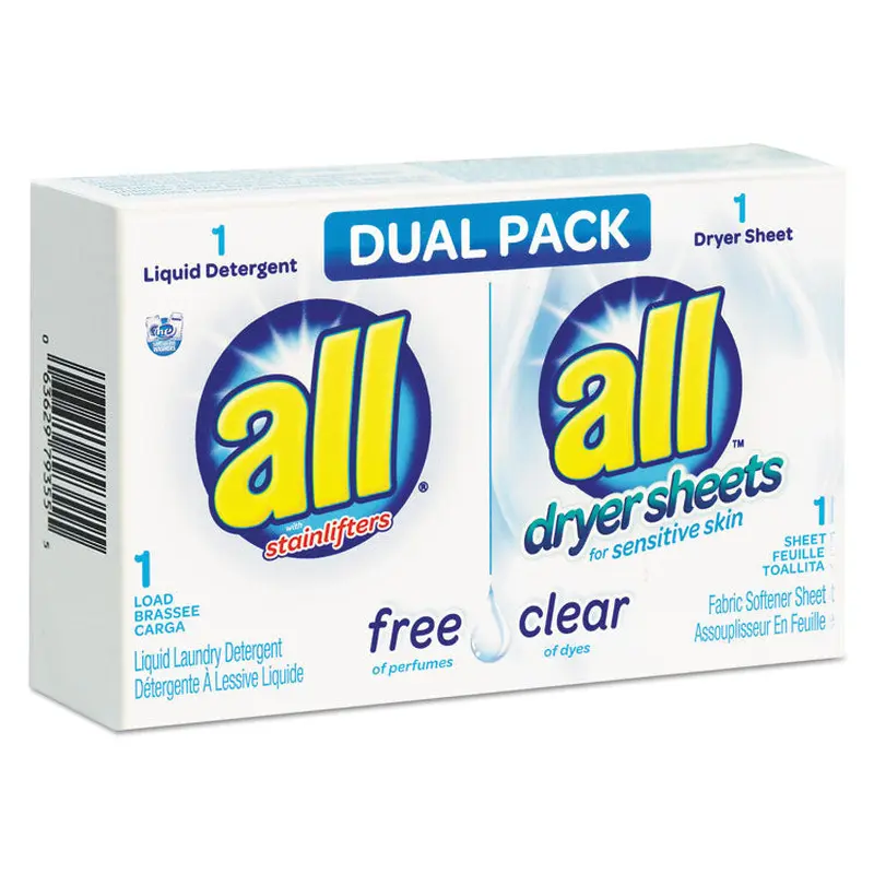 Free Clear HE Liquid Laundry Detergent/Dryer Sheet Dual Vend Pack, 100/Ctn