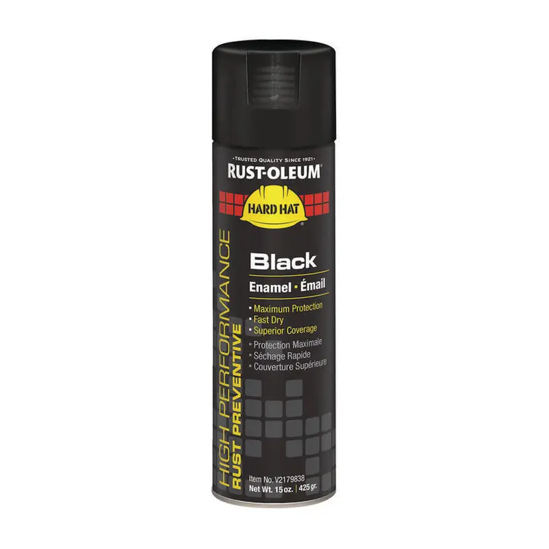 Hard Hat High Performance V2100 System Rust Preventive Enamel Spray Paint, Gloss Black, 15 oz Aerosol Can, 6/Carton
