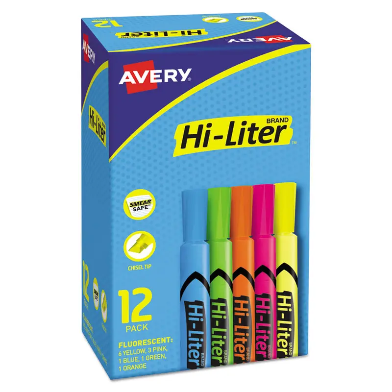 HI-LITER Desk-Style Highlighters, Assorted Ink Colors, Chisel Tip, Assorted Barrel Colors, Dozen