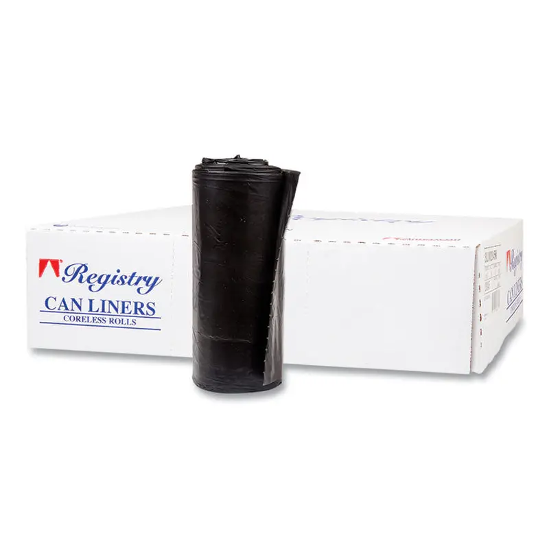 High-Density Commercial Can Liners, 60 gal, 17 mic, 38  x 60 , Black, Interleaved Roll, 25 Bags/Roll, 8 Rolls/Carton