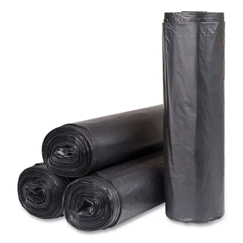 High-Density Commercial Can Liners, 60 gal, 22 mic, 43  x 48 , Black, Interleaved Roll, 25 Bags/Roll, 6 Rolls/Carton