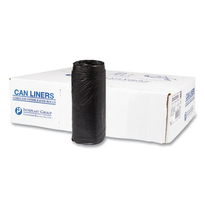 High-Density Commercial Can Liners, 16 gal, 8 mic, 24  x 33 , Black, Interleaved Roll, 50 Bags/Roll, 20 Rolls/Carton