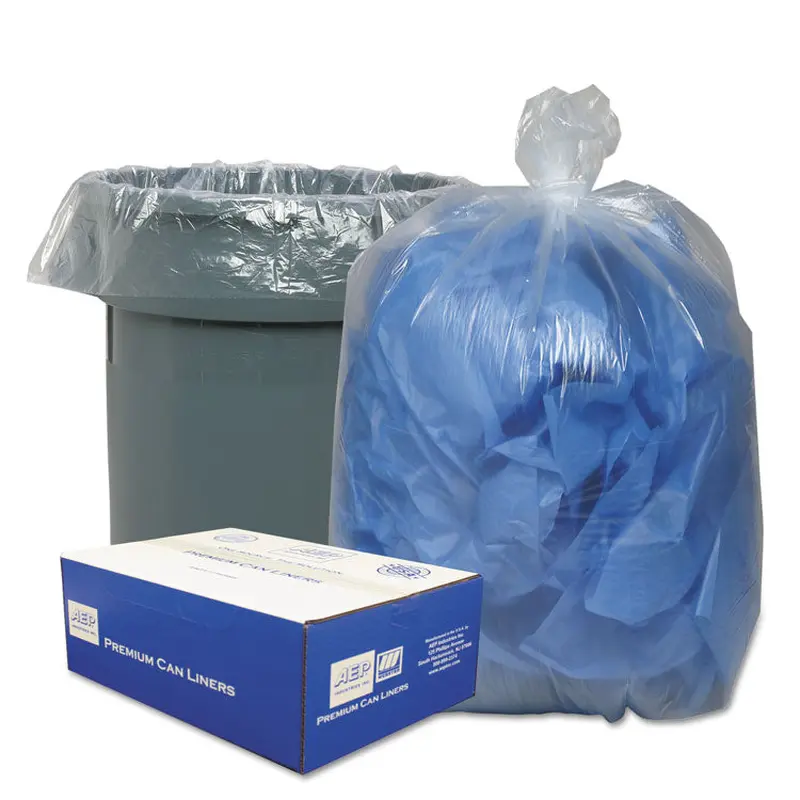 Linear Low-Density Can Liners, 56 gal, 0.9 mil, 43  x 47 , Clear, 10 Bags/Roll, 10 Rolls/Carton