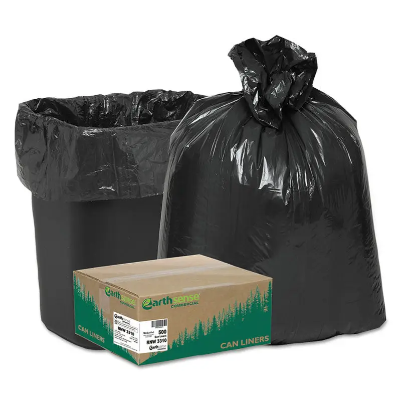 Linear Low Density Recycled Can Liners, 16 gal, 0.85 mil, 24  x 33 , Black, 25 Bags/Roll, 20 Rolls/Carton