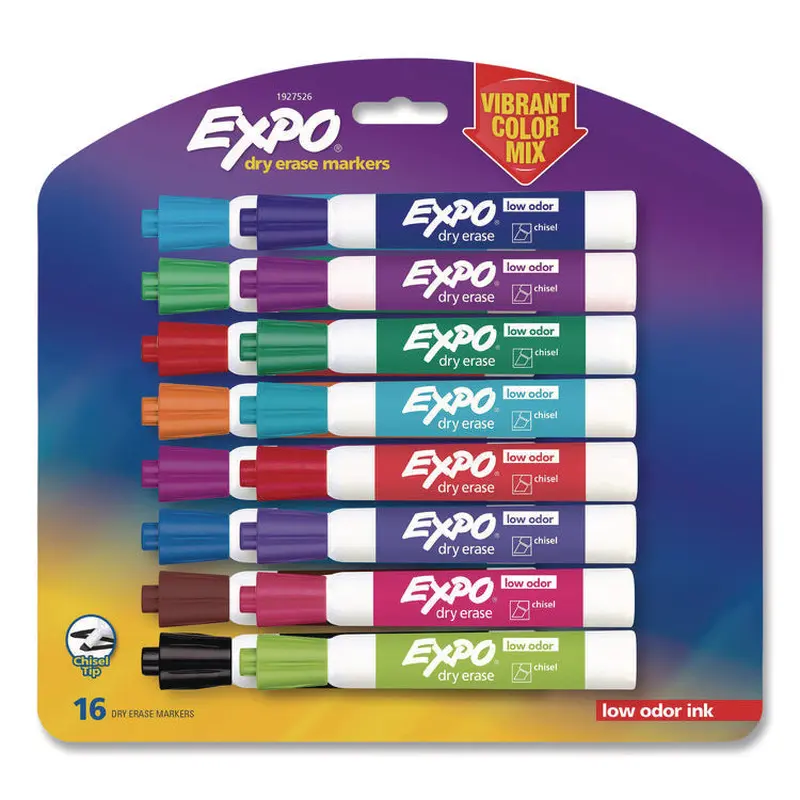 Low Odor Dry Erase Vibrant Color Markers, Broad Chisel Tip, Assorted Colors, 16/Set
