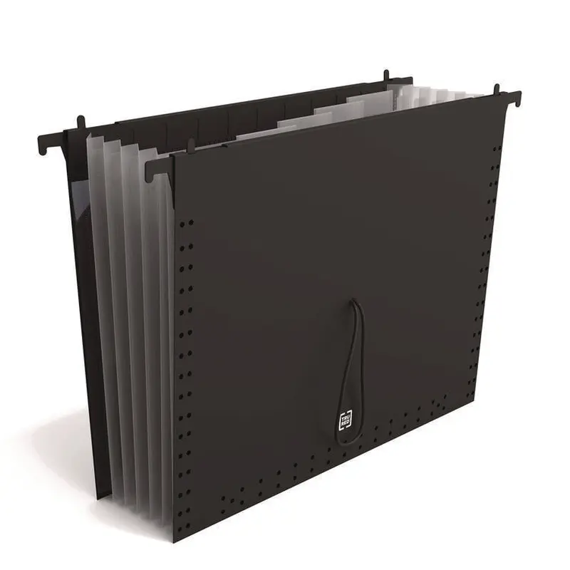 Moisture-Resistant Hanging Pocket File, 7 Sections, 1/5-Cut Tabs, Letter Size, Black