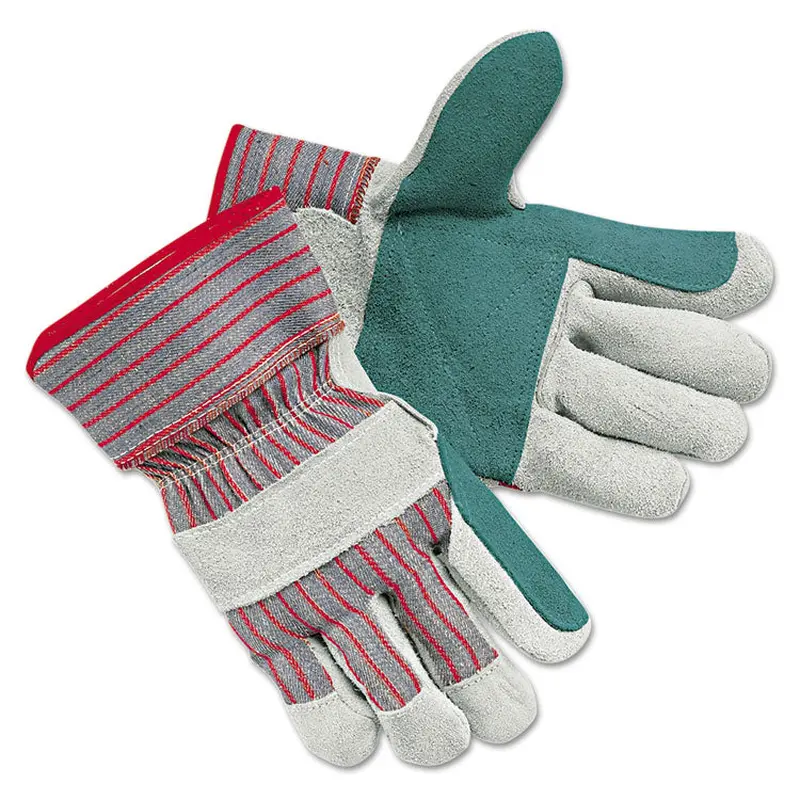 Men s Economy Leather Palm Gloves, White/Red, Large, 12 Pairs