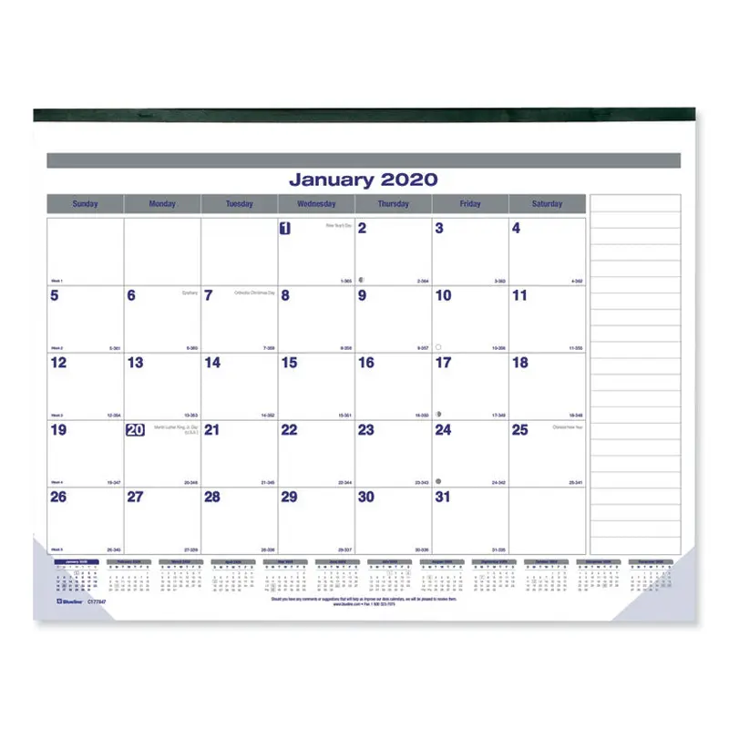 Net Zero Carbon Monthly Desk Pad Calendar, 22 x 17, White/Gray/Blue Sheets, Black Binding, 12-Month (Jan to Dec): 2025
