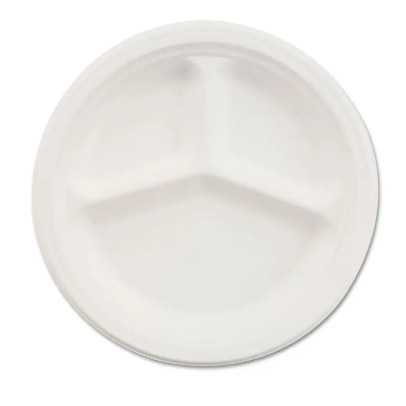 Paper Dinnerware, 3-Compartment Plate, 10.25  dia, White, 500/Carton