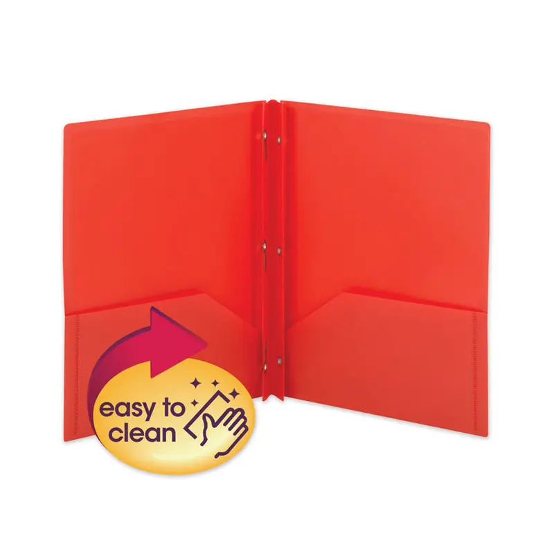 Poly Two-Pocket Folder with Fasteners, 180-Sheet Capacity, 11 x 8.5, Red, 25/Box