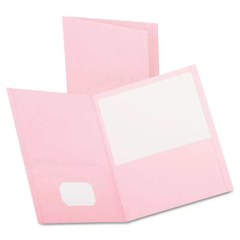 Twin-Pocket Folder, Embossed Leather Grain Paper, 0.5" Capacity, 11 x 8.5, Pink, 25/Box