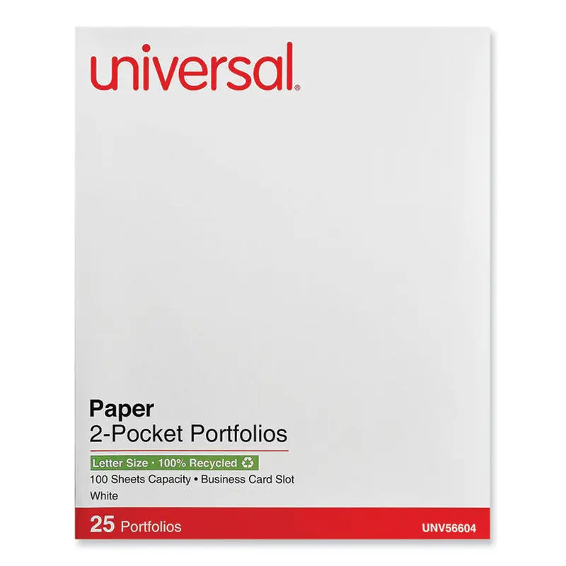 Two-Pocket Portfolio, Embossed Leather Grain Paper, 11 x 8.5, White, 25/Box
