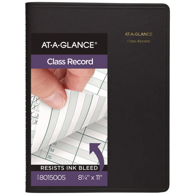 Undated Class Record Book, Nine to 10 Week Term: Two-Page Spread (35 Students), 10.88 x 8.25, Black Cover
