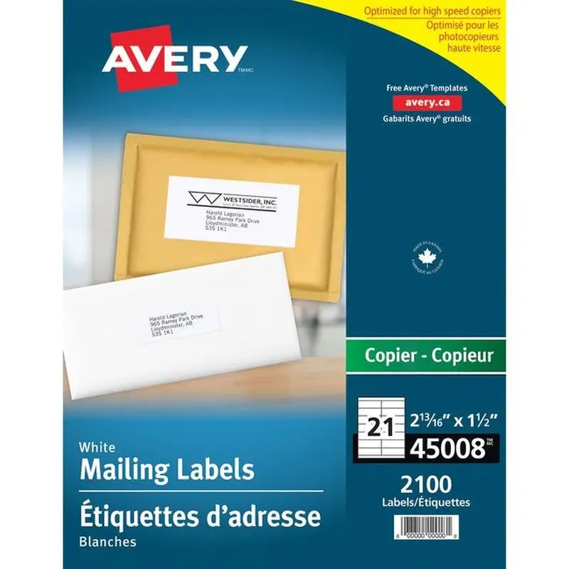 45008 COPIER LABELS 213/16" X 1 1/2" PERMANENT WHITE 10